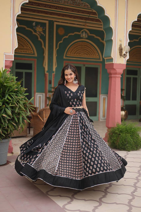 Black Made for Navratri Season, Readymade Printed Rayon Lehenga choli Set For Women