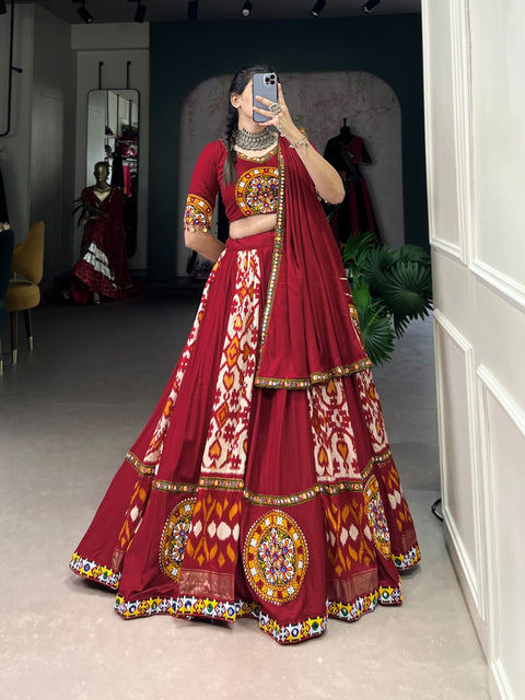 For your essential part of gujarati collection we are presenting navratri attire of rayon and silk lehenga