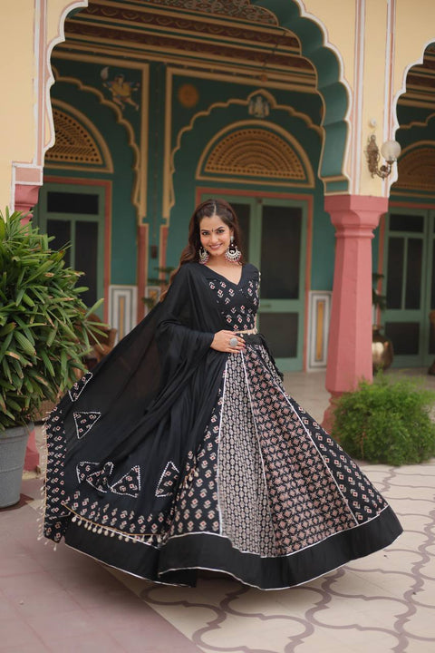 Black Made for Navratri Season, Readymade Printed Rayon Lehenga choli Set For Women