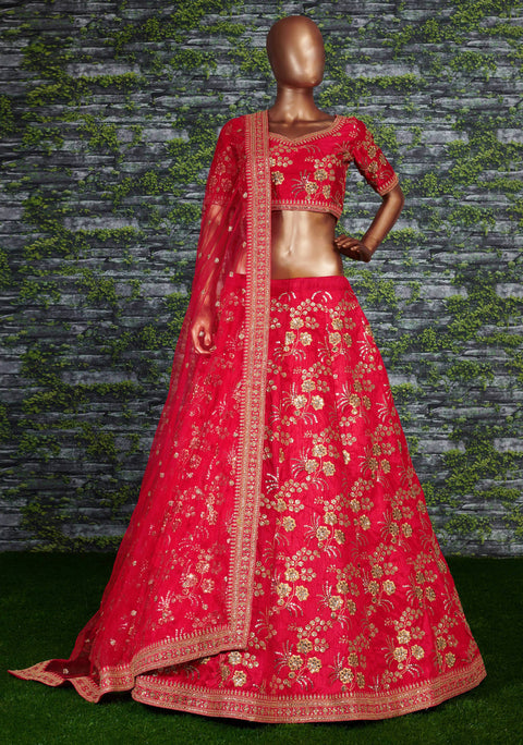 Red Wedding wear Heavy Lehenga Choli for Women with Dupatta Sequence Lehenga Choli In USA