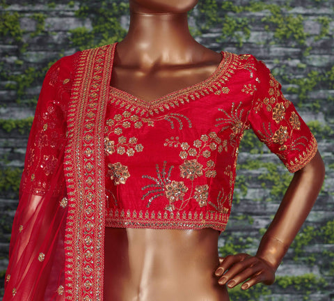 Red Wedding wear Heavy Lehenga Choli for Women with Dupatta Sequence Lehenga Choli In USA