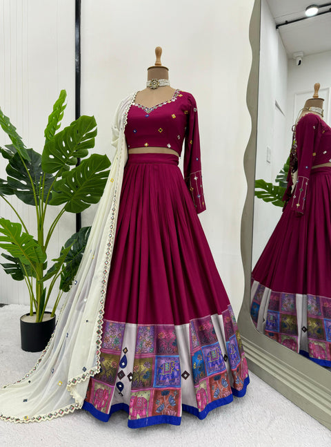 Pink digital print with real mirror work lehenga choli for women