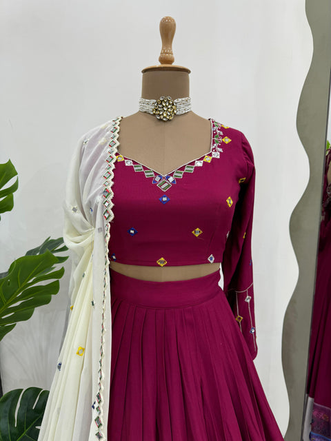 Pink digital print with real mirror work lehenga choli for women