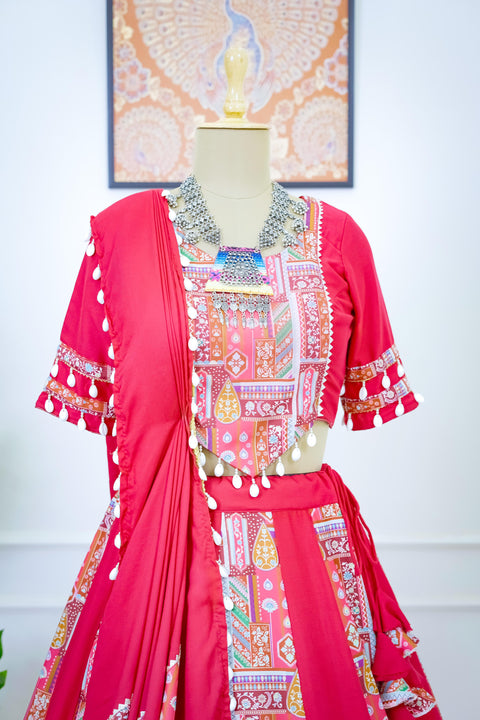 Pink Digital print with kodi lace broder lehenga choli for women in USA