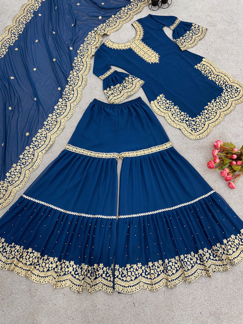 Dove Blue Charming Party Wear Look New Top-Plazo and Dupatta With Heavy Embroidery Work For Women