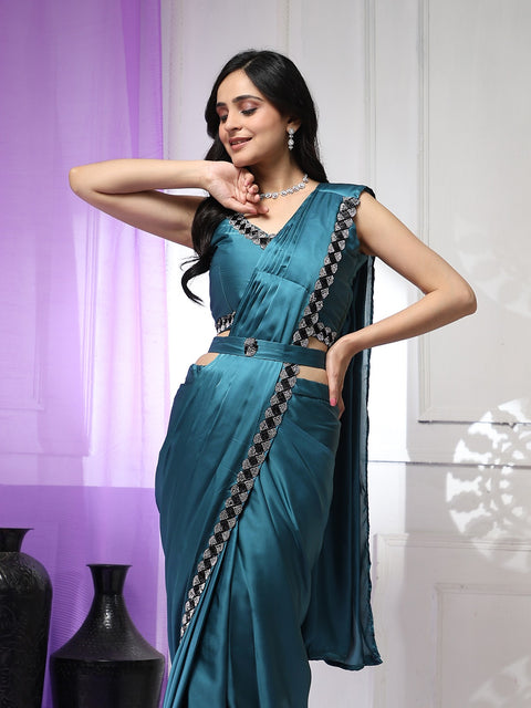 Teal Blue Sequins Indian saree with blouse in USA, Perfect for Indian wedding partywear sequins saree