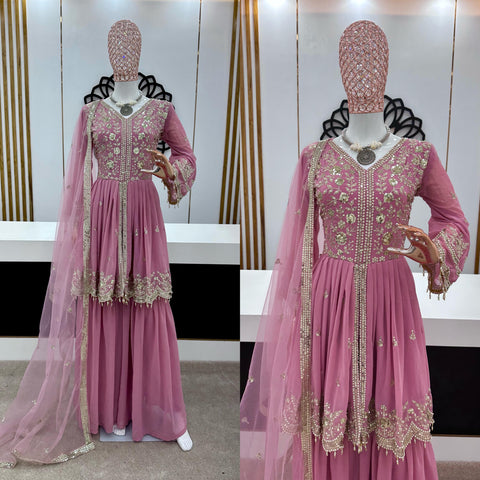 flowing Georgette elegance Pink Sharara Set With Duptta For Women In USA