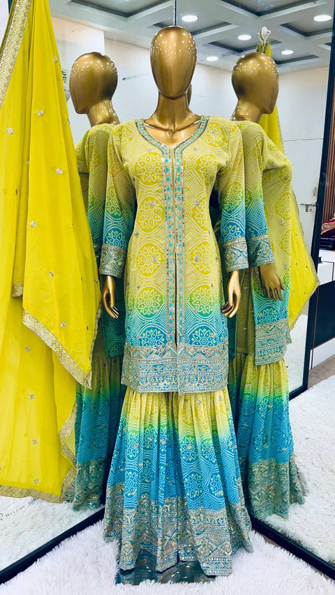 Green Georgette Party Wear Look Full Heavy Embroidery Sequence Work Gown and Fully Stiched Bottom and Dupatta