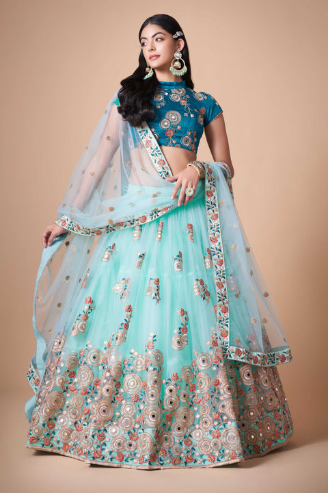 Festive Sky Blue fancy lehenga Choli for women with Dupatta in USA