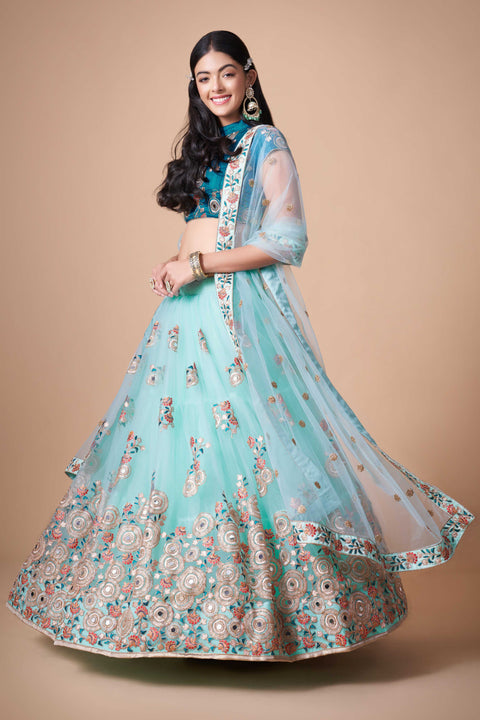 Festive Sky Blue fancy lehenga Choli for women with Dupatta in USA