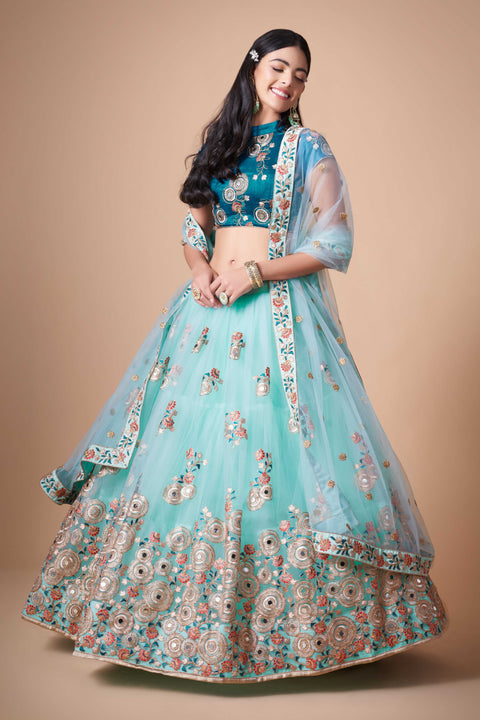 Festive Sky Blue fancy lehenga Choli for women with Dupatta in USA