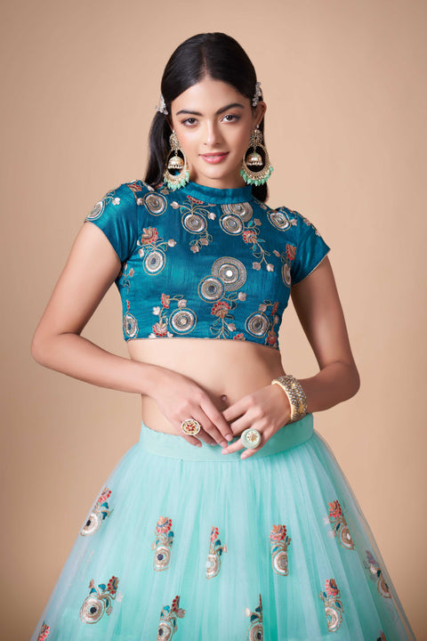 Festive Sky Blue fancy lehenga Choli for women with Dupatta in USA