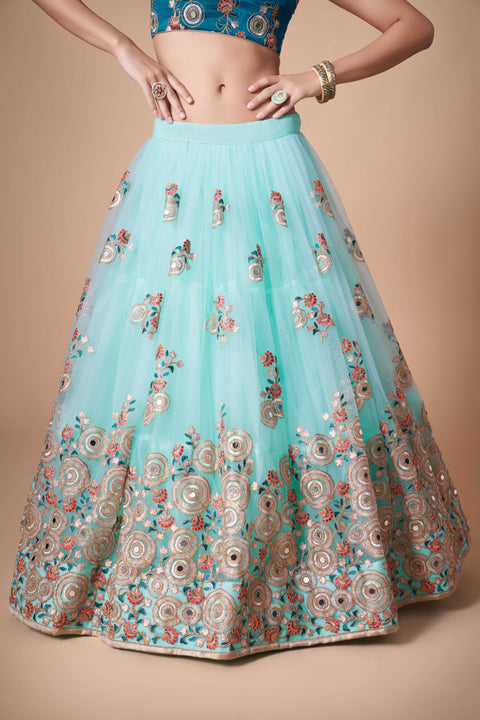 Festive Sky Blue fancy lehenga Choli for women with Dupatta in USA