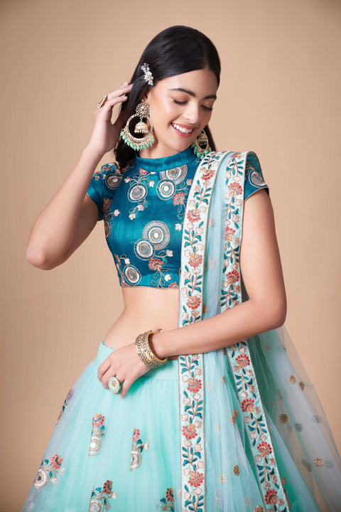 Festive Sky Blue fancy lehenga Choli for women with Dupatta in USA