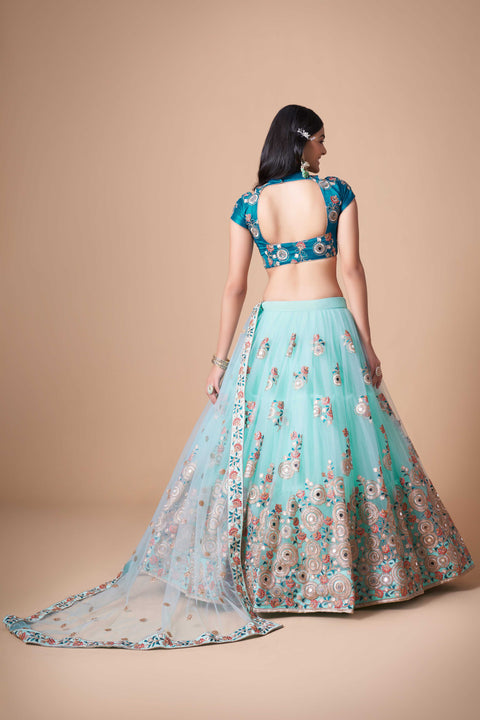 Festive Sky Blue fancy lehenga Choli for women with Dupatta in USA