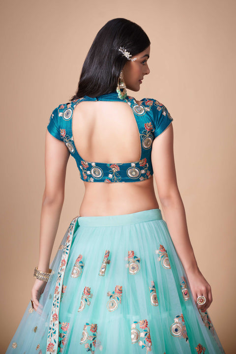 Festive Sky Blue fancy lehenga Choli for women with Dupatta in USA