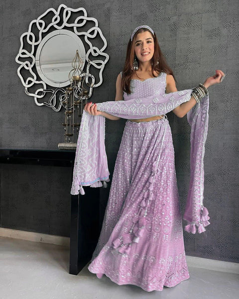 Charming Purple lehenga choli for women with Dupatta ,Indian partywear Georgette with heavy embroidery and Mirror Work Lehenga Choli - ReadyToWearshop