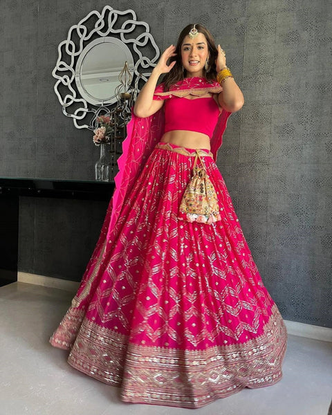 Subtle Georgette Pink  Embroidered Attractive Party Wear Silk Lehenga choli for women Indian Designer partywear Lehengacholi for women - ReadyToWearshop