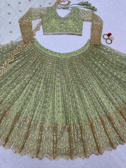 Elegant pista green party wear sequence lehenga choli for woman, lehenga choli for woman ready to wear in USA free shipping, lehenga blouse - ReadyToWearshop