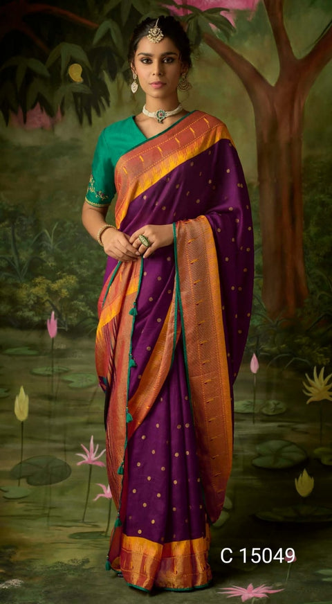 Purple Brasso Silk Indian saree with blouse in USA, Perfect for Indian Daily wear, partywear sequins saree