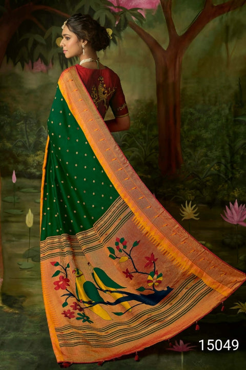 Dark Green Brasso Silk Indian saree with blouse in USA, Perfect for Indian Daily wear, partywear sequins saree