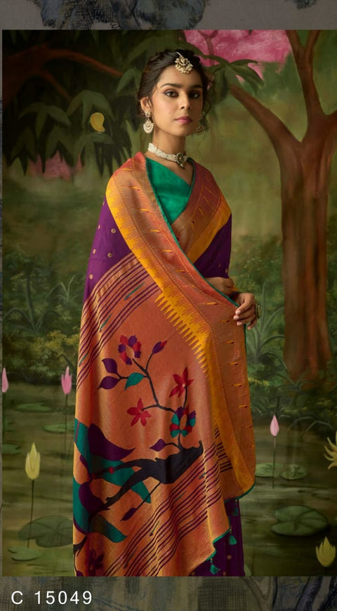 Purple Brasso Silk Indian saree with blouse in USA, Perfect for Indian Daily wear, partywear sequins saree