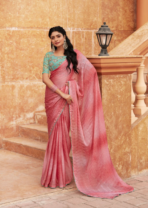 Light Pink indian saree with blouse in ,USA Perfect for Indian wedding or party wear for women