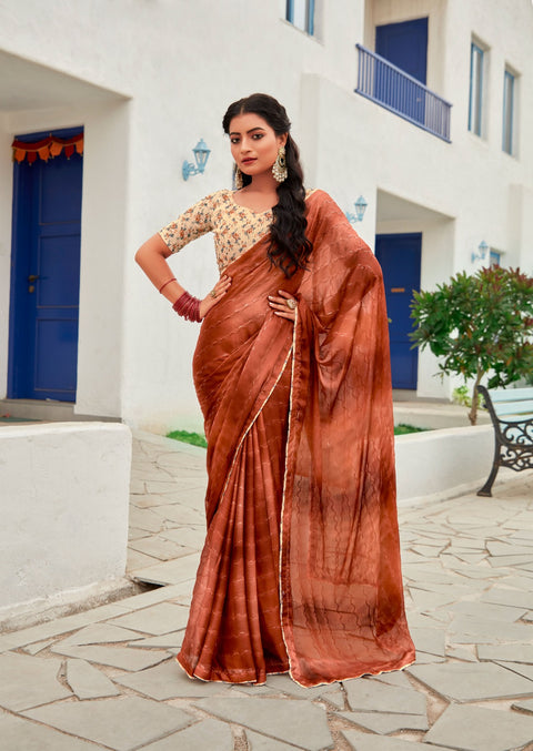 Brown Indian saree with blouse in ,USA Perfect for Indian wedding or party wear for women