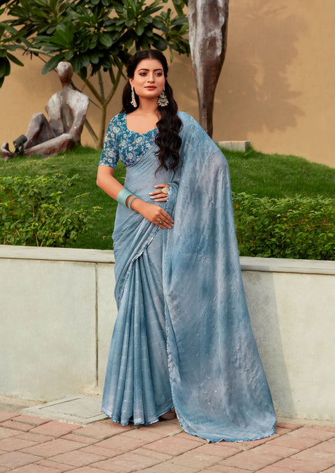 Grey indian saree with blouse in ,USA Perfect for Indian wedding or party wear for women