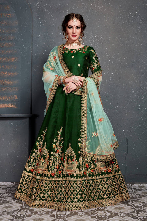 Beautiful Dark Green lehenga choli dupatta For Women And Girls in USA