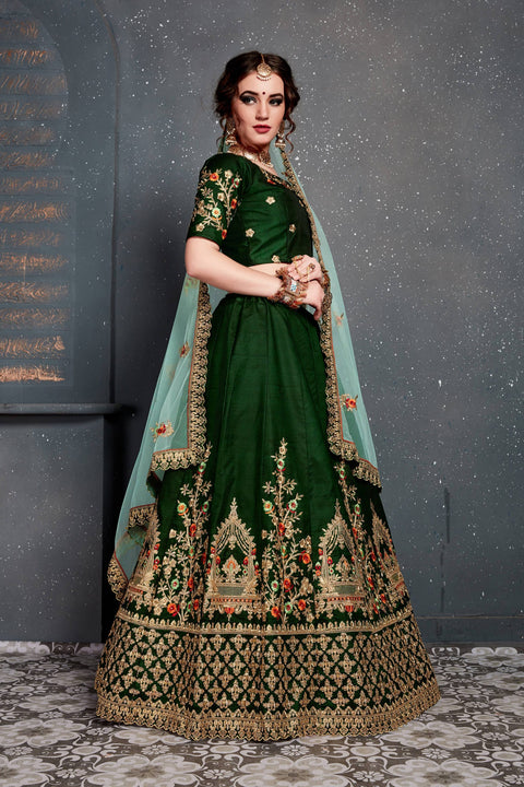 Beautiful Dark Green lehenga choli dupatta For Women And Girls in USA