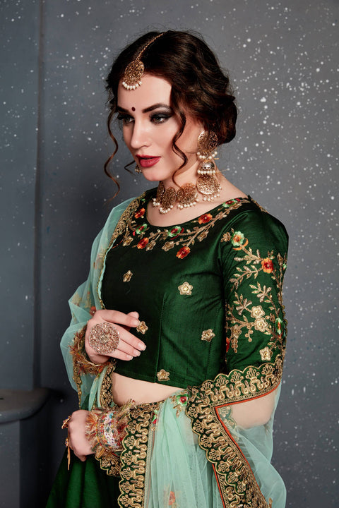 Beautiful Dark Green lehenga choli dupatta For Women And Girls in USA