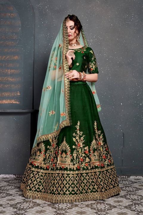 Beautiful Dark Green lehenga choli dupatta For Women And Girls in USA