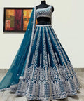 Alluring Teal Blue lehenga choli for women ready to wear in USA Free Shipping partywear wedding lehenga choli for girls Lehenga choli - ReadyToWearshop