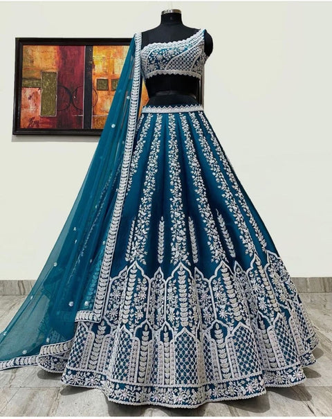 Alluring Teal Blue lehenga choli for women ready to wear in USA Free Shipping partywear wedding lehenga choli for girls Lehenga choli - ReadyToWearshop