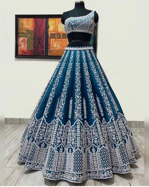 Alluring Teal Blue lehenga choli for women ready to wear in USA Free Shipping partywear wedding lehenga choli for girls Lehenga choli - ReadyToWearshop