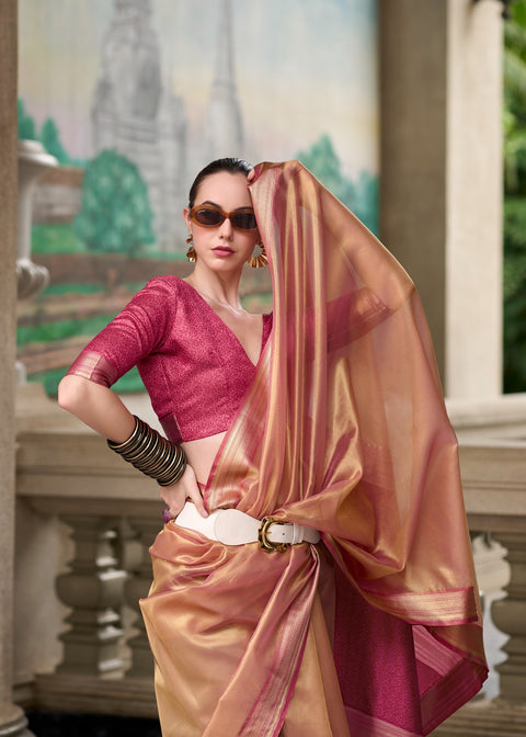 Brown Tissue Silk Indian Wedding Wear saree with blouse in USA, Perfect for Indian Party Wear sequins saree For Woman