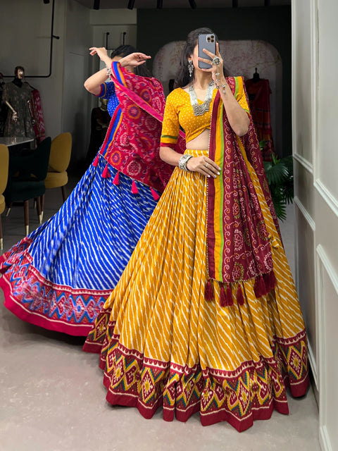 Trendy Royal Blue navratri lehenga choli online, Leheriya lehenga choli for women in USA