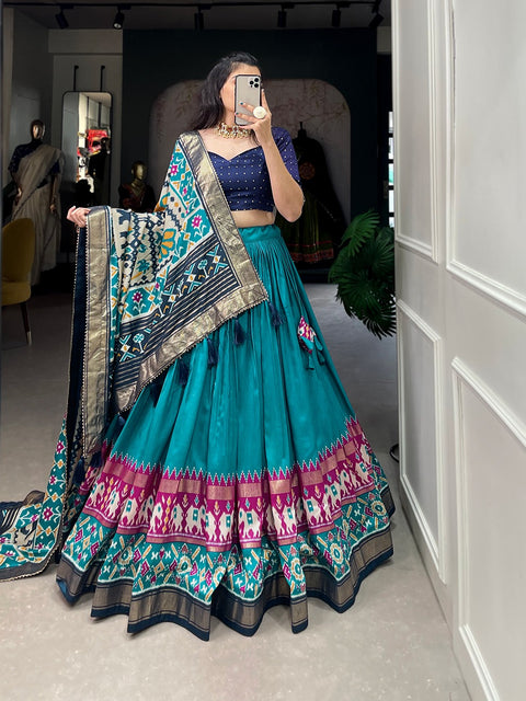 Presenting a perfectly blended Tussar silk lehenga for festive season to charm your look In this navratri for women