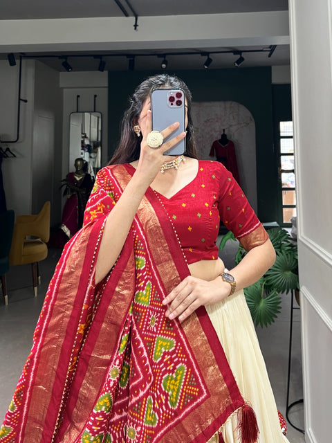 Red  Wedding Grace in Patola Print lehenga choli for women in USA .