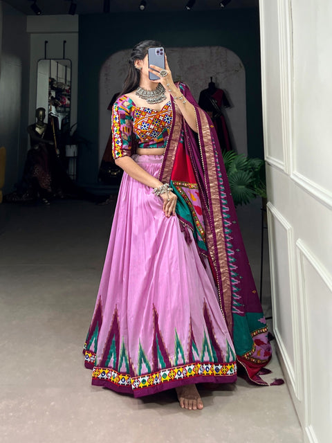 Purple luxurious Tussar silk fabric ensures comfort and elegance, making this lehenga choli for women