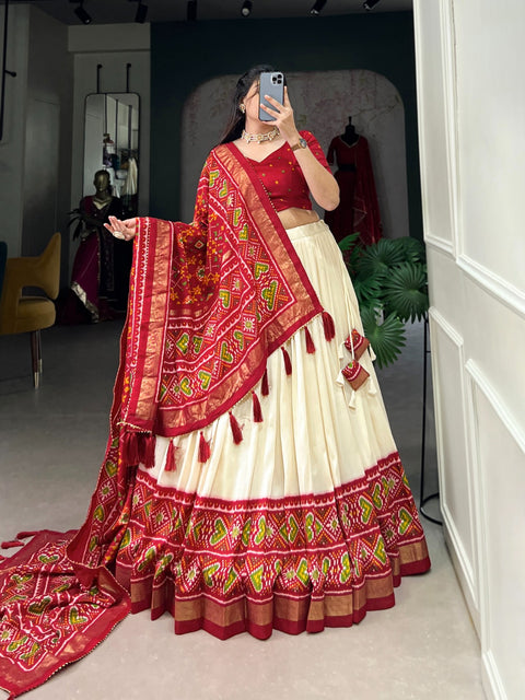 Red  Wedding Grace in Patola Print lehenga choli for women in USA .