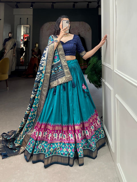 Presenting a perfectly blended Tussar silk lehenga for festive season to charm your look In this navratri for women