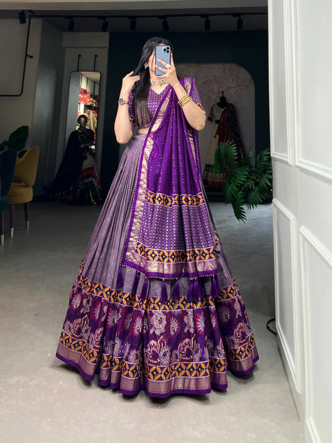 Purple Tussar Silk Printed Lehenga Choli: Effortless Glamour and Sophistication For Women