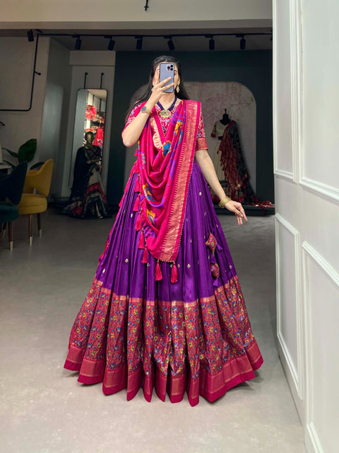 Purple Drape yourself in the elegance of Tussar Silk Lehenga For Women