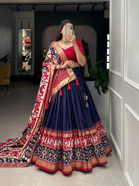 Blue a perfectly blended Tussar silk lehenga for festive season to charm your look In this navratri for women