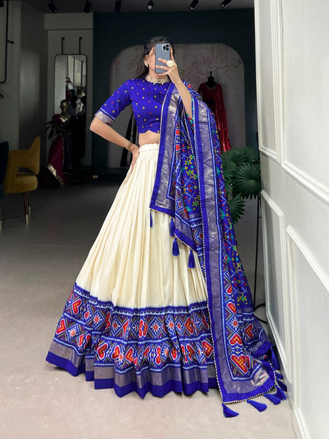 Blue Wedding Grace in Patola Print lehenga choli for women in USA .