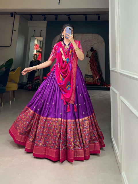 Purple Drape yourself in the elegance of Tussar Silk Lehenga For Women