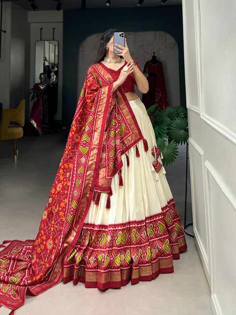 Red  Wedding Grace in Patola Print lehenga choli for women in USA .