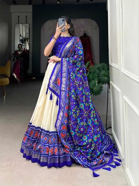 Blue Wedding Grace in Patola Print lehenga choli for women in USA .